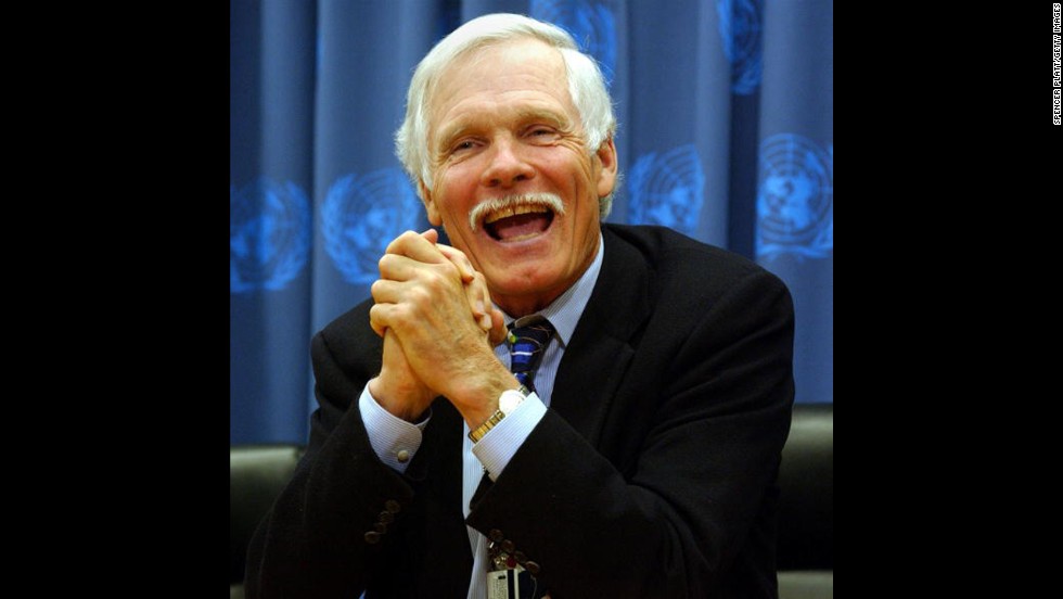 Turner speaks at United Nations headquarters in December 2002. One month later, he resigned as vice chairman from AOL Time Warner Inc.