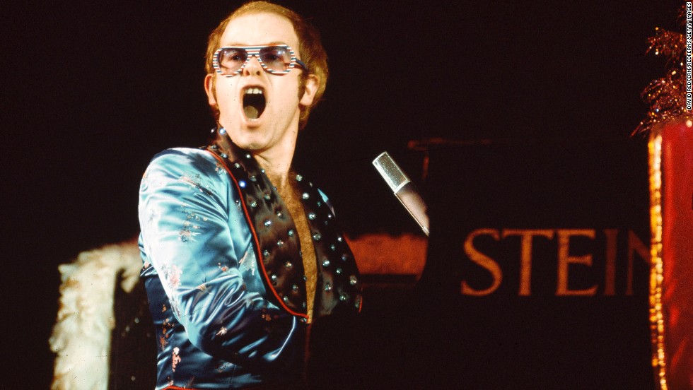 Singer Elton John performs in 1973.