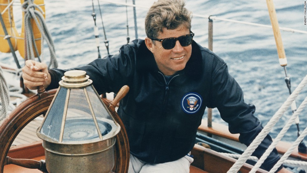 Like many members of the Kennedy family, John F. Kennedy loved sailing and was frequently photographed at sea with his wife, young children and other relatives.