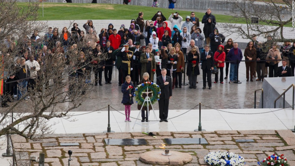 Jean Kennedy Smith, one of JFK&#39;s sisters, lays a wreath at his grave site November 22 at Arlington National Cemetery.