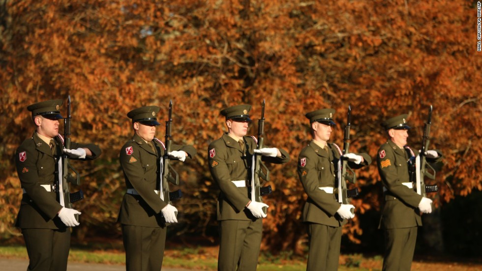 Army cadets attend a wreath-laying ceremony for Kennedy at the JFK Memorial Park and Arboretum in New Ross, Ireland, on November 22.