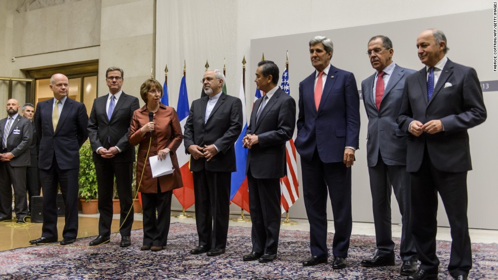 Chief negotiator Catherine Ashton and Iran&#39;s foreign minister announce agreement on Iran&#39;s nuclear program early on Sunday, November 24 in Geneva. 