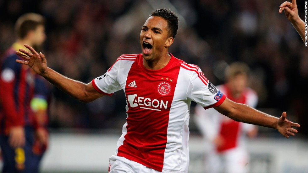 Danny Hoesen celebrates scoring Ajax&#39;s second goal at the Amsterdam Arena on Tuesday night.