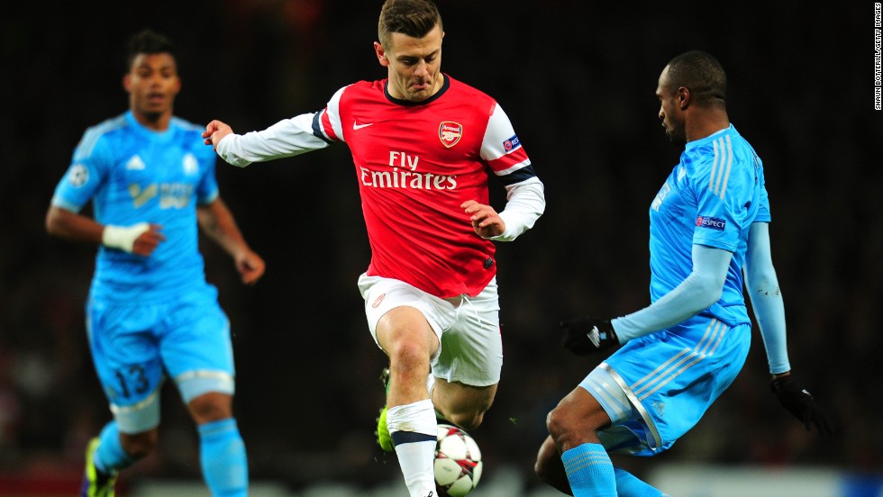 Arsenal midfielder Jack Wilshere scored two goals for Arsenal in their victory over French side Marseille at the Emirates Stadium in Tuesday&#39;s Group F match.