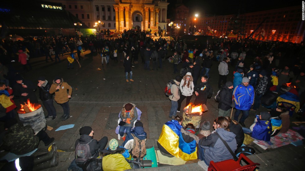 Protesters gather over bonfires November 30.