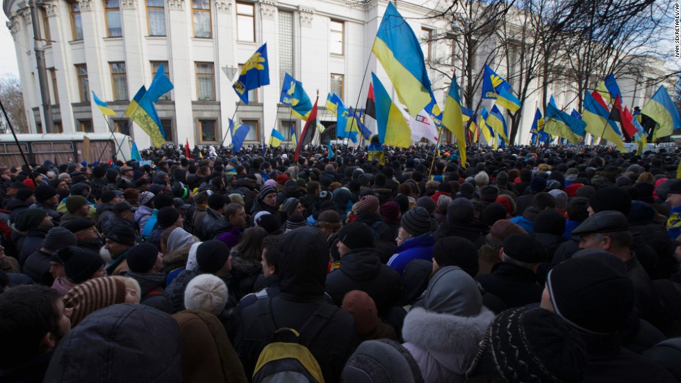 Protesters gather in front of the parliament on December 3.
