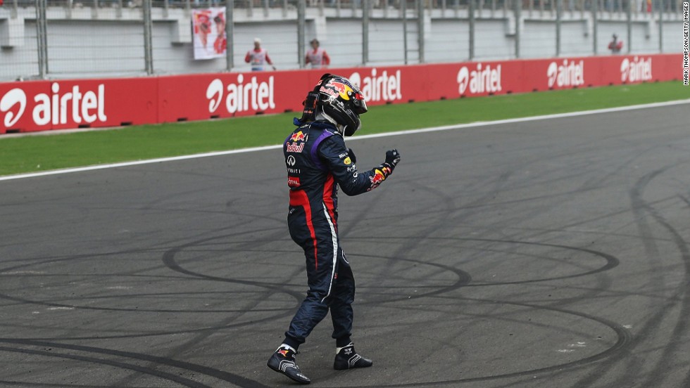 There were solo celebrations for Vettel at the 2013 Indian Grand Prix as another victory clinched his fourth straight world title with the supreme Red Bull team. The 26-year-old is tipped to one day surpass Schumacher as the sport&#39;s most decorated driver.