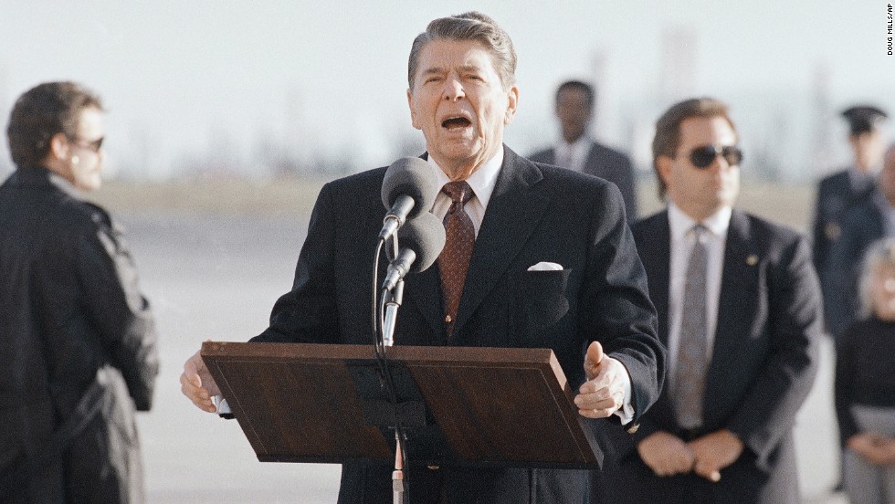 U.S. President Ronald Reagan pauses at Los Angeles International Airport to comment on the explosion. In 1992, the United Nations Security Council imposed sanctions on Libya over Libya&#39;s refusal to hand the suspects over for trial in a Scottish court. Those sanctions were suspended in 1999 when Libya turned the men in. 