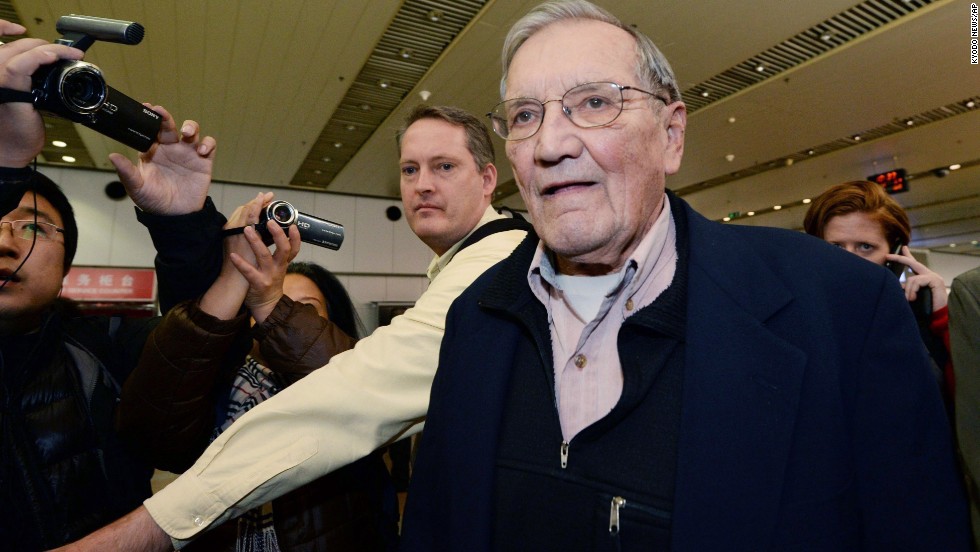U.S. tourist and Korean War veteran Merrill Newman arrives at the Beijing airport on December 7, 2013, after being released by North Korea. Newman was &lt;a href=&quot;http://www.cnn.com/2013/11/20/world/asia/north-korea-detained-american/index.html&quot;&gt;detained in October 2013 by North Korean authorities&lt;/a&gt; just minutes before he was to depart the country after visiting through an organized tour. His son Jeff Newman said the Palo Alto, California, man had all the proper paperwork and set up his trip through a North Korean-approved travel agency.   