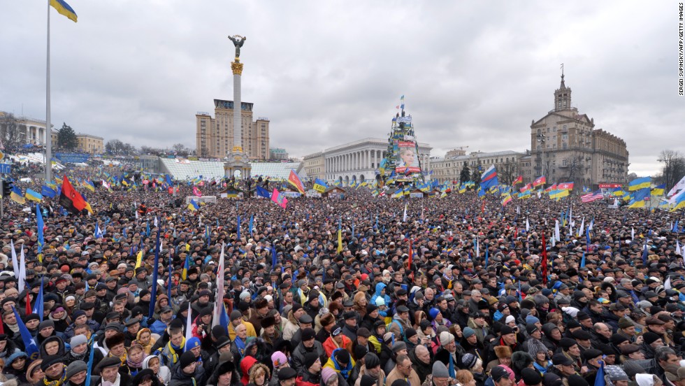 Thousands of protesters gather in Independence Square on December 8.