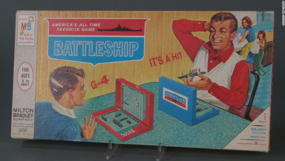 Battleship board game by Milton Bradley in 1967. Battleship dates to at least World War I as a pencil-and-paper-based game. However, Milton Bradley published a plastic version in 1967. In the somewhat dated -- and many would say sexist -- box cover picture, a father and son play the game while a mother and daughter wash dishes in the background. 