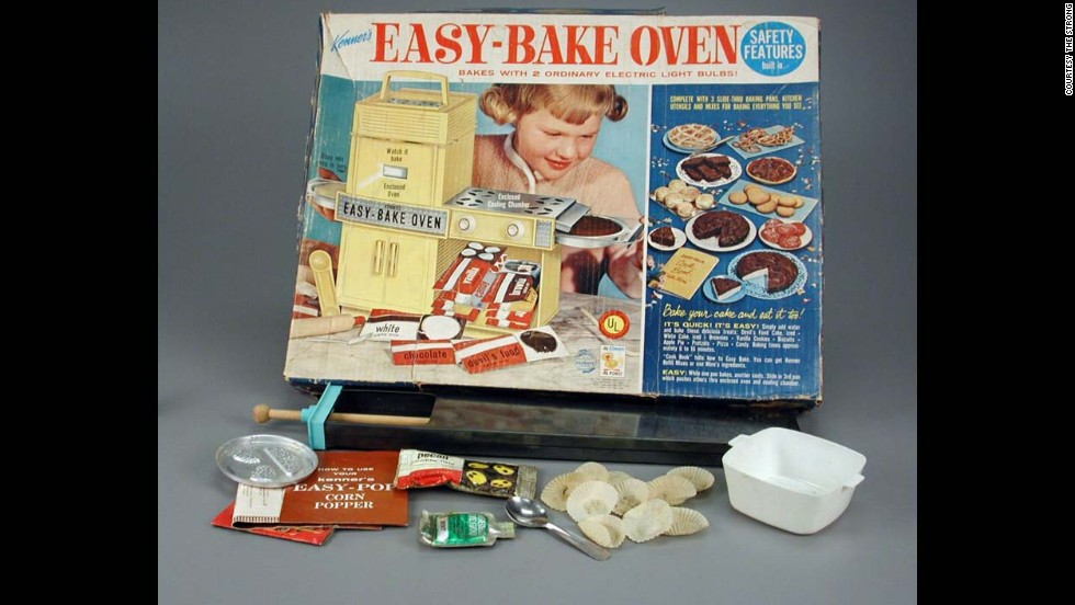 Easy-Bake Oven by Kenner in 1963. Stepping away from the manly games, the Easy-Bake oven was the first successful working oven for little girls and powered by a 100-watt light bulb. The very first oven was turquoise and had a carrying handle and fake stove top. 