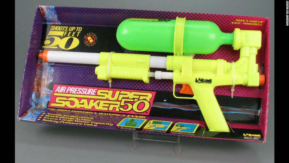Super Soaker 50 water pistol by Larami Corp. in 1990. The year was 1989: Children were still throwing around archaic water balloons until Lonnie Johnson, a nuclear engineer, came up with the idea of a high-powered toy water gun. It was originally called the &quot;Power Drencher,&quot; and Johnson started a whole new era of backyard water fights. The Super Soaker 50 didn&#39;t require batteries and was one of the most powerful water guns on the market. 