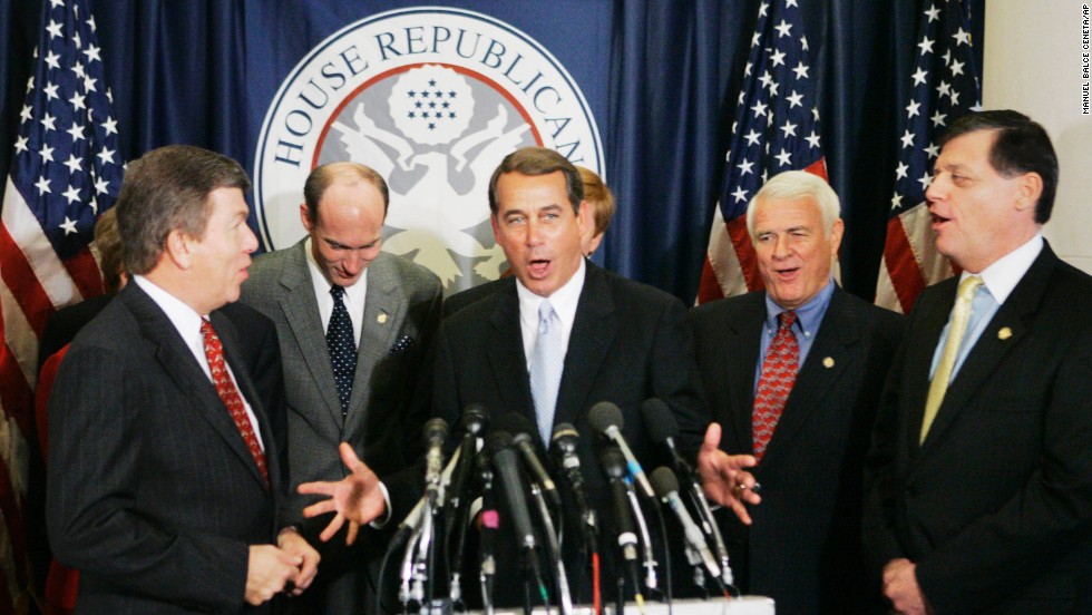 Boehner, center, and fellow Republican House members sing Boehner&#39;s birthday song during a news conference on Capitol Hill on November 17, 2006. Boehner served as the House Minority Leader from 2007 to 2011.