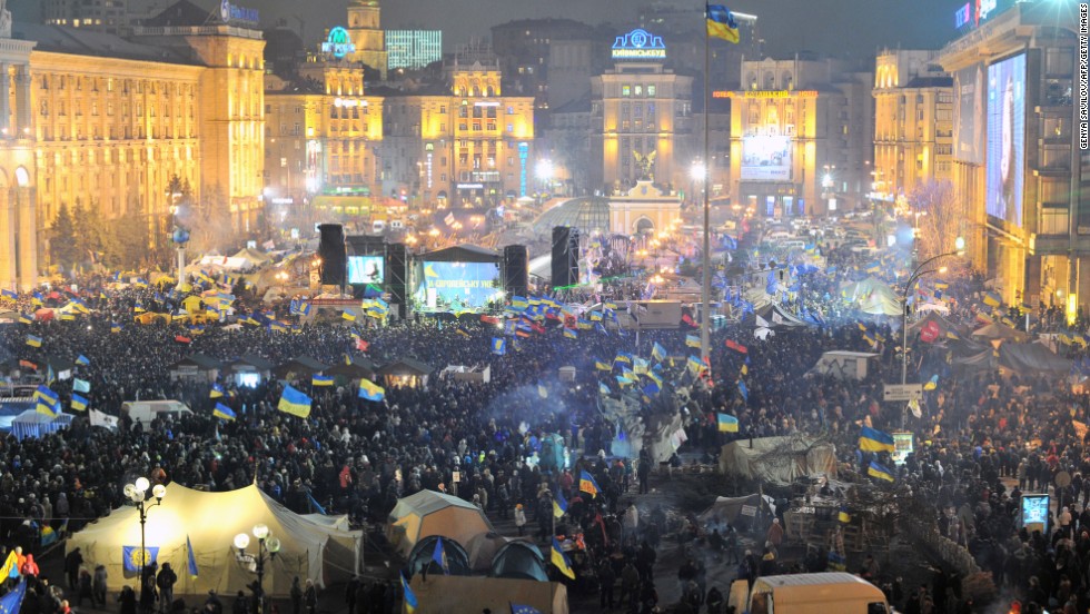Protesters fill Independence Square in Kiev, Ukraine, on Tuesday, December 17.