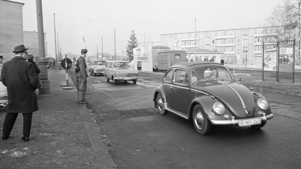 Cars pass into East Berlin on Christmas Day in 1963.