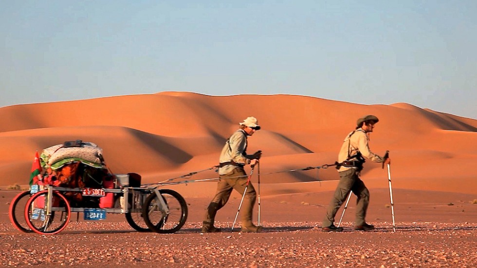 Alastair Humphreys and Leon McCarron tackled the desert or the Arabian peninsula, foresaking camels for a home-made cart.