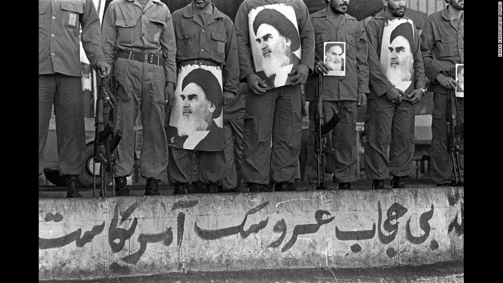 Iranian Revolutionary Guard Corps members assemble during a commemoration of their foundation in Tehran in 1981.