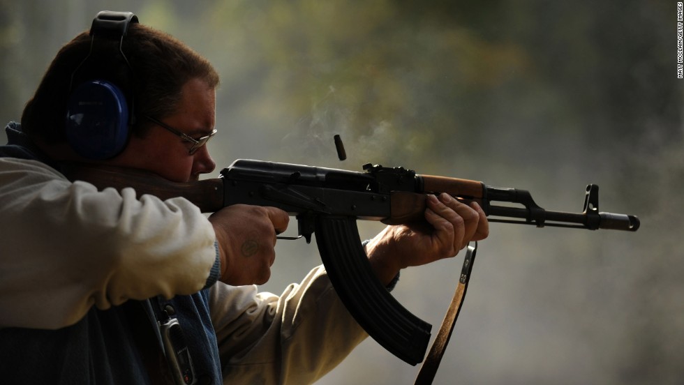 A man shoots an AK-47 at a shooting range in West Point, Kentucky, in 2009.