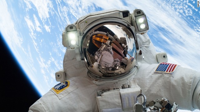 Mike Hopkins during a 2013 spacewalk.