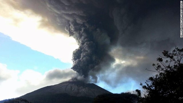 View of the Chaparrastique volcano spewing ashes and smoke in southern El Salvador on December 29.