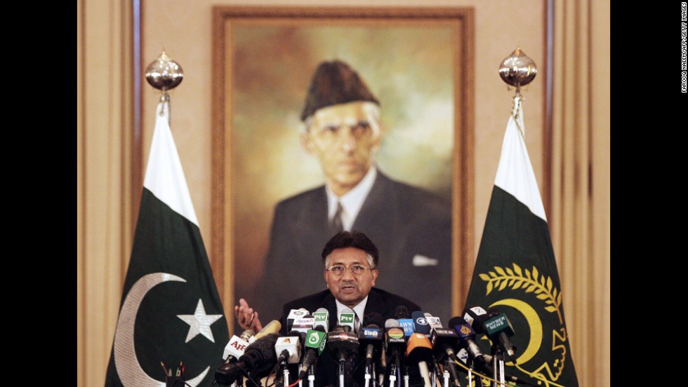 Musharraf speaks to the press in November 2007, days after he declared a state of emergency in the country. Musharraf suspended Pakistan&#39;s constitution, imposed restrictions on the press and postponed the January 2008 elections. He said he did so to stabilize the country and to fight rising Islamist extremism. His action drew sharp criticism from democracy advocates, and Pakistanis openly called for his ouster.