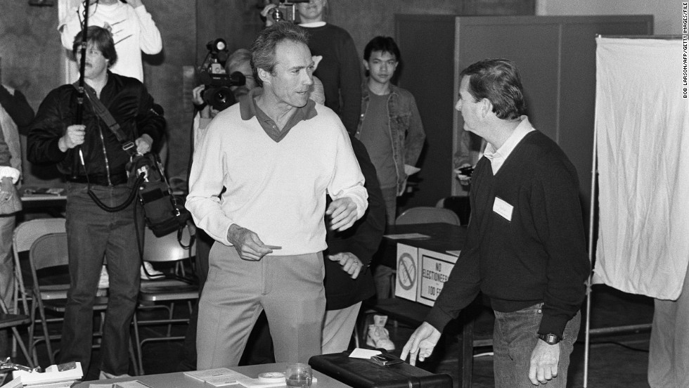 Clint Eastwood managed to make a few movies while serving as mayor of Camel-by-the-Sea, California, for one term in the 1980s. Here he&#39;s seen on voting day in 1986.