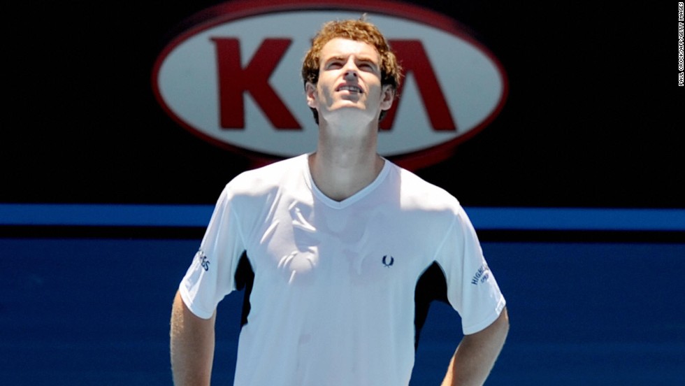 Andy Murray tries to acclimatize himself to the searing conditions during the hottest championship on record in 2009 at Melbourne Park.