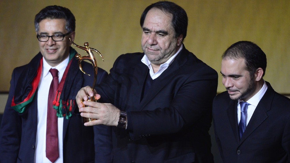 Afghanistan Football Federation president Karim Keramuddin receives FIFA&#39;s Fair Play award after his nation staged its first &lt;br /&gt;home international in 10 years. Played in August 2013, the game ended with the hosts beating Pakistan 3-0.