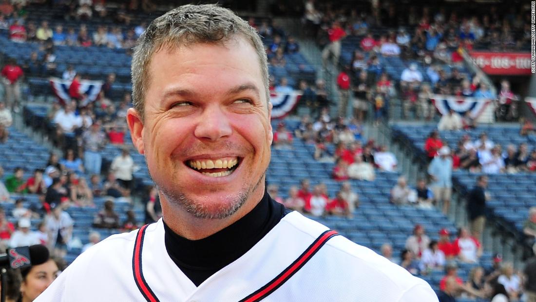 Chipper Jones Wife Taylor attends Chipper Jones induction speech at  Baseball Hall of Fame at the Clark Sports Center in Cooperstown, NY on July  29, 2018. A record 60 Hall of Famers