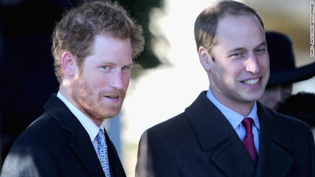 Prince Harry, left, and Prince William leave the Christmas Day service at Sandringham on December 25 in King&#39;s Lynn.