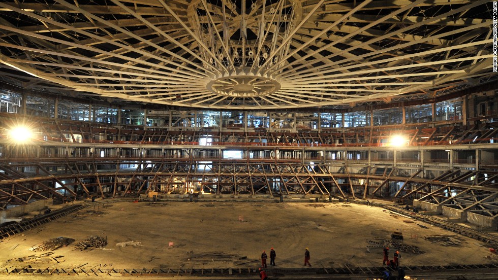 Construction continues on Sochi&#39;s &quot;Iceberg&quot; Skating Palace in February 2012.