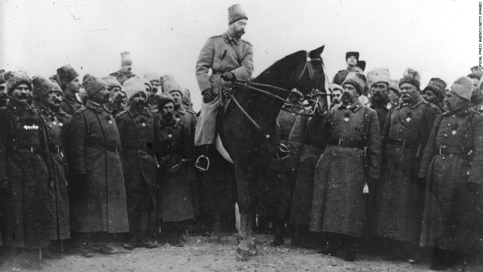 The Cossacks allied with Russia&#39;s last emperor, Tsar Nicholas II, to fight against the Bolsheviks and their 1917 Communist revolution. Here, Tsar Nicolas is wearing a Cossack uniform and inspecting Cossack soldiers.   