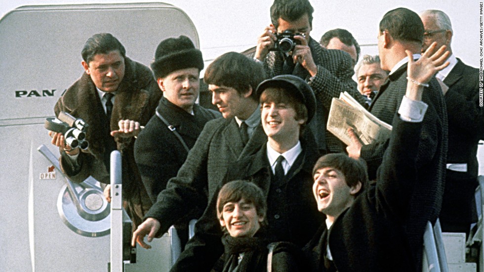 The Beatles arrive in New York on February 7, 1964. The band from Liverpool, England, already had the No. 1 U.S. single, &quot;I Want to Hold Your Hand,&quot; but its U.S. visit confirmed that &quot;Beatlemania&quot; had made its way across the pond.