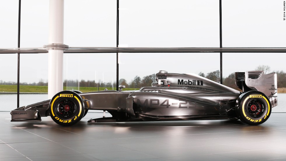 A sideview of the MP4-29 which will be raced by 2009 world champion Jenson Button and rookie Kevin Magnussen.