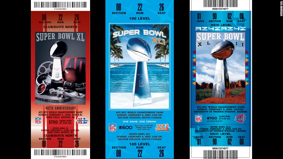 Tickets for Super Bowls XL, XLI and XLII.