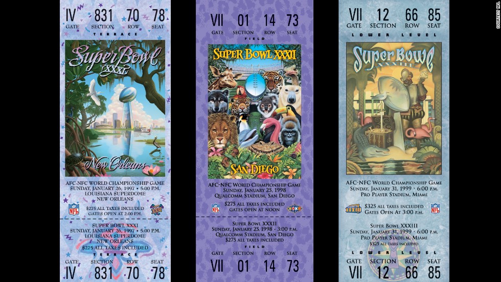 Tickets for Super Bowls XXXI, XXXII and XXXIII.