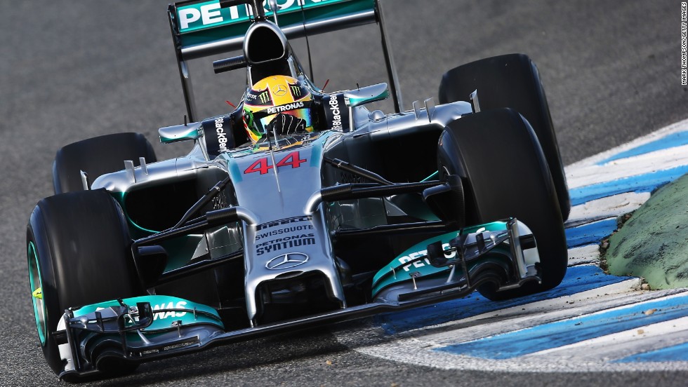 Mercedes is running a message of support for Michael Schumacher on its 2014 Formula One car. The Mercedes, piloted by Lewis Hamilton, was the first 2014 car to take to the track as winter testing opened in Jerez, Spain.