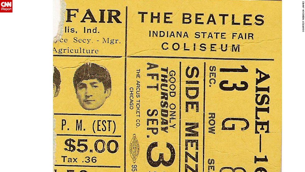 After many months of following The Beatles&#39; every move, &lt;a href=&quot;http://ireport.cnn.com/docs/DOC-1075385&quot;&gt;Rebecca James &lt;/a&gt;finally got to see them perform live at the Indiana State Fair in September 1964. She still has the ticket stub.