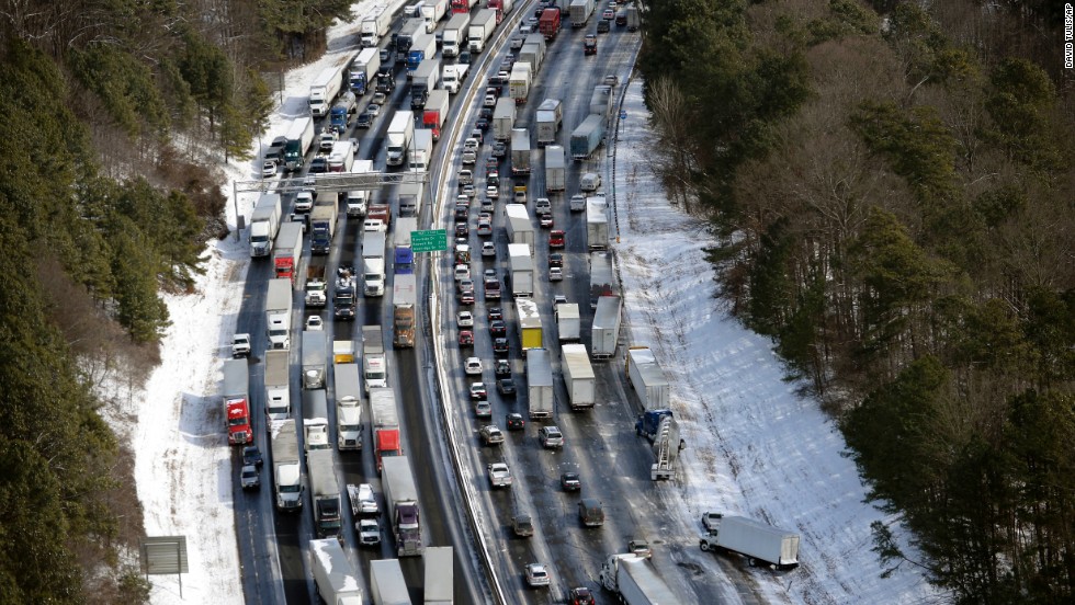 Traffic is snarled along Interstate 285, north of metro Atlanta, on January 29.