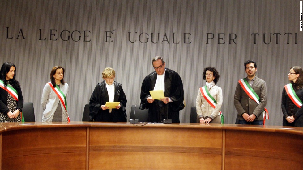 Appeals Court Judge Alessandro Nencini, center, reads the verdict in the death of British student Meredith Kercher in Florence, Italy, on Thursday, January 30, 2014. The appeals court upheld the convictions of  Knox and her ex-boyfriend Raffaele Sollecito for the 2007 murder of her British roommate. Knox was sentenced to 28½ years in prison, raising the specter of a long legal battle over her extradition. Sollecito&#39;s sentence was 25 years.