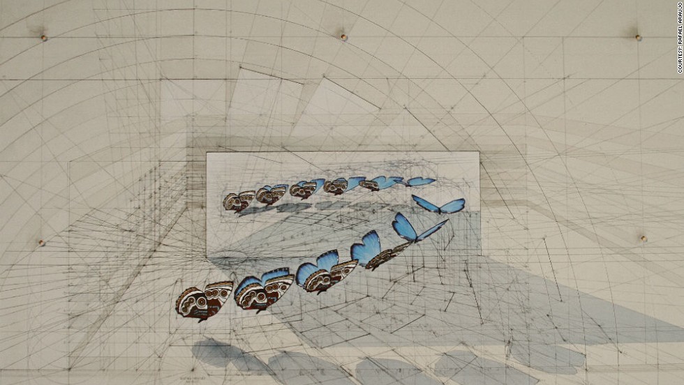Araujo begins many of his drawings by creating a scaffolding, which helps guide his lines.