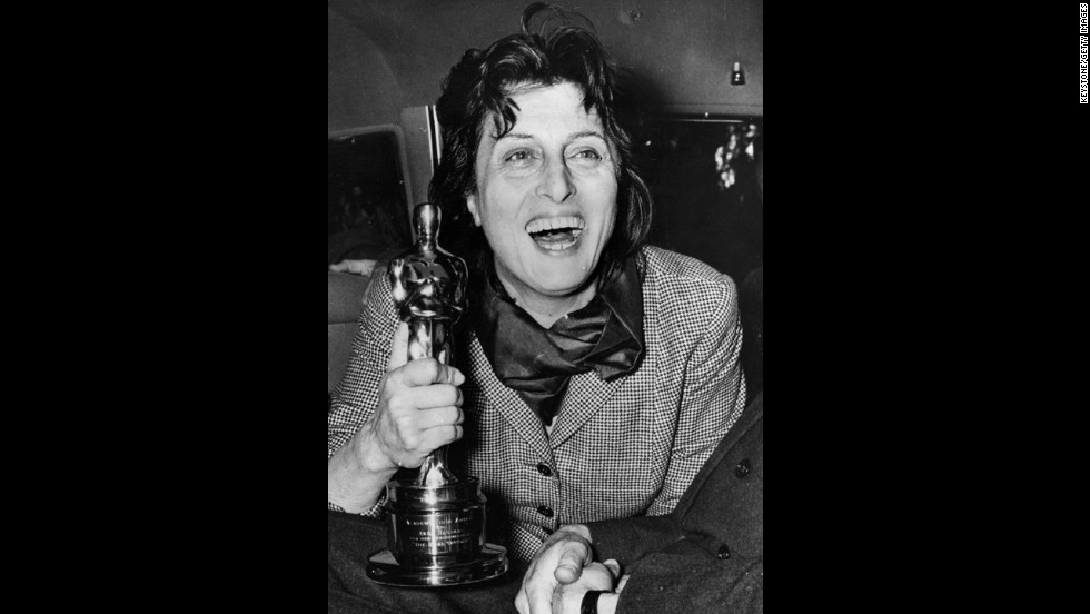 &lt;strong&gt;Anna Magnani (1956):&lt;/strong&gt; Anna Magnani enthusiastically holds the Oscar she won for &quot;Rose Tattoo.&quot; The award was presented to her by U.S. Ambassador Clare Luce at the Villa Taverna in Rome. 