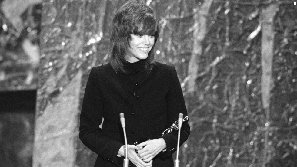 &lt;strong&gt;Jane Fonda (1972):&lt;/strong&gt; Jane Fonda cradles the best actress Oscar she received for &quot;Klute.&quot;