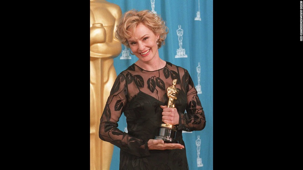 &lt;strong&gt;Jessica Lange (1995):&lt;/strong&gt; Jessica Lange holds the Oscar she won for her role in the film &quot;Blue Sky.&quot; 