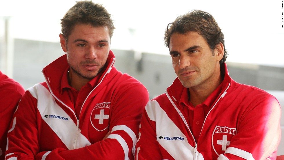 Switzerland, meanwhile, only has two men in the top 100 -- but both Stanislas Wawrinka, left, and Federer are grand slam singles champions.  