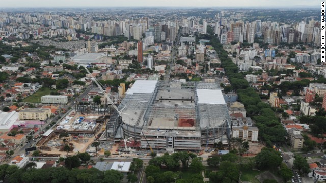 An aerial view of the Arena da Baixada taken in December displays the work that remains outstanding ahead of June&#39;s finals. 