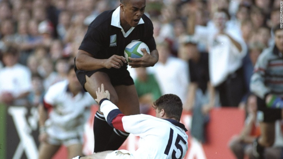 This picture of fullback Mike Catt being trampled over by Lomu summed up the helplessness of England&#39;s players in the face of the warrior All Black. New Zealand won the game 45-29 but lost to South Africa in the final.   