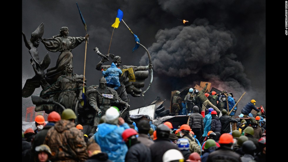 Protesters clash with police in Independence Square on February 20.