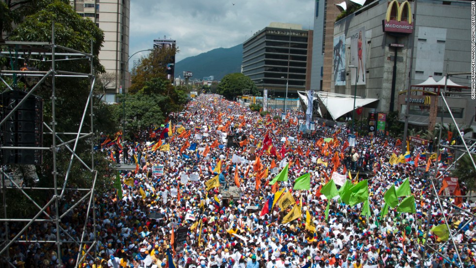 Thousands take to the streets of Caracas on February 22 to protest the government.